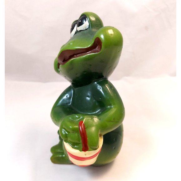 Vintage Terracotta Pottery Green Frog, dreaming Big Eyes Look Up Figure  7" - Picture 2 of 10